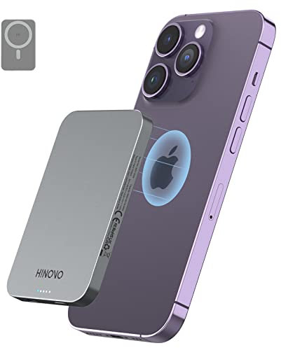 HINOVO Mag-safe Power Bank 5000mAh, Metal Design 0.35'' Ultra Slim Magnetic Battery Pack, PD 20W & 15W Wireless Fast Charging Portable Charger for iPhone 15/14/13/12 Series