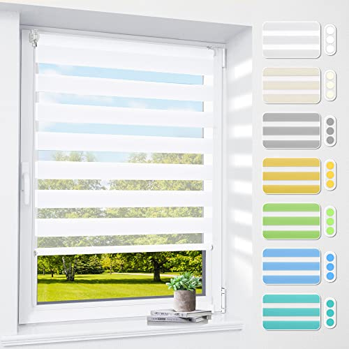 Doppelrollo klemmfix ohne Bohren & mit Bohren, 40x150cm (BxH) Weiß, 3-in-1 Duo Rollo für Fenster & Tür, Fensterrollo innen lichtdurchlässig & verdunkelnd, Klemmrollo Rollos Sonnenschutz