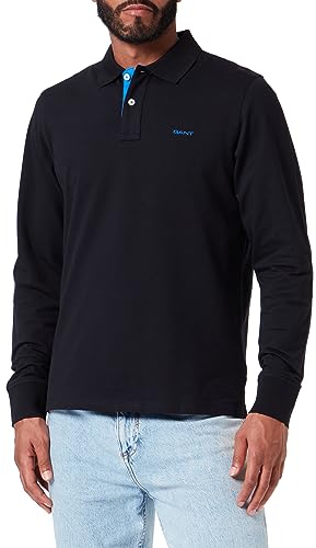 GANT Men's REG Contrast Pique LS Rugger, Black, XL