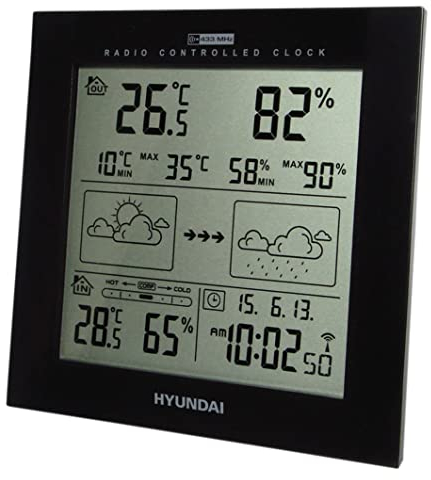 HYUNDAI Wetterstation WS 2244 B I Innen- und Außentemperatur I Luftfeuchtigkeit I Wecker I Kalender