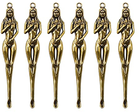 LIDSCURA 6Pcs Mini Vintage Snuff Spoon, Tiny Shovel/Chic Gold Spoons with Small Round Spatula, Brass Keychain, Tiny Metal Retro Ear Spoon