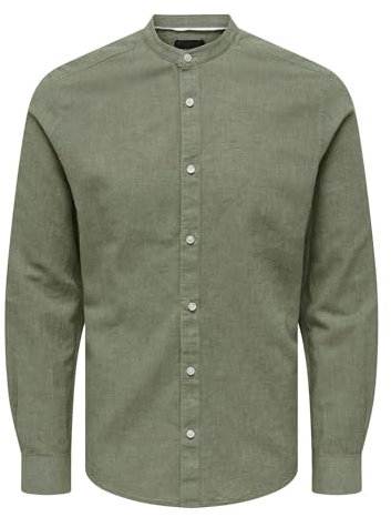 ONLY & SONS Onscaiden LS Solid Linen Mao Shirt Noos Camisa, marrón, XL Hombres