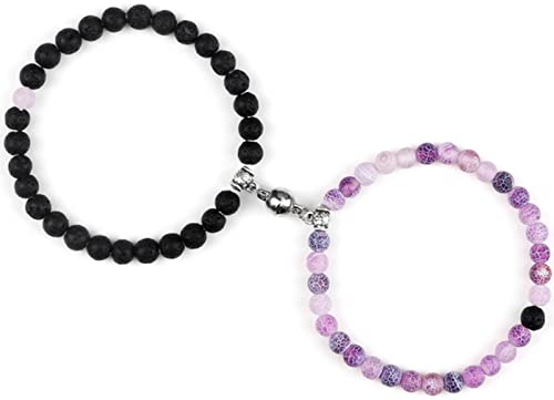 XJruixi Fashion Couple Magnet Bracelet Vintage Natural Lava Stone Beads Distance Lovers Matching Bracelets&Bangles Friends Jewelry Gift
