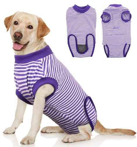 Hjumarayan OP Body Hund - Hundebody nach OP Hündin Atmungsaktive Body Hunde nach OP mit Klett Medical Pet Shirt Hund, Alternative zur lästigen Halskrause, Lila Gestreift