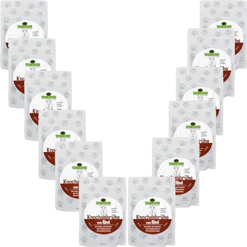 Schecker Hundefutter - Knochenbrühe für Hunde Rind - Futtertopping für Hunde - 12x100ml - Brühe einfach über das Hundefutter gießen