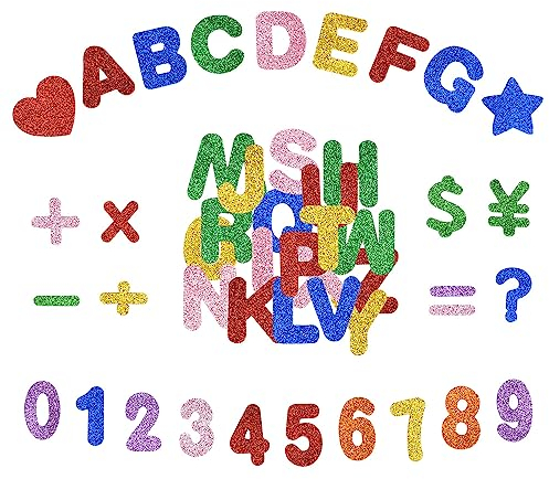 KLYNGTSK 156 Stück Glitzer Schaumstoff Sticker Buchstaben Schaumstoff Aufkleber Selbstklebendes Sterne Herz Moosgummi Stickers Glitzer Foam Zahlen Aufkleber Einschulung Sticker Deko für Kinder