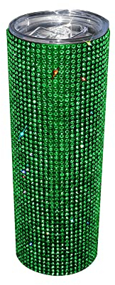 MYHOBBY Wasserflasche mit Strasssteinen, 590 ml, mit Deckel, Edelstahl-Vakuumbecher für Damen und Mädchen, Grün