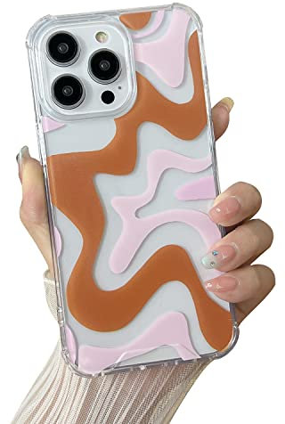 Sayoaho Compatible with iPhone 11 Pro Max Phone Case, Cute Art Wavy Painted for Women Girls, Soft TPU Edge PC Back Protective Shockproof Phone Case-Orange (iPhone 11 Pro Max)