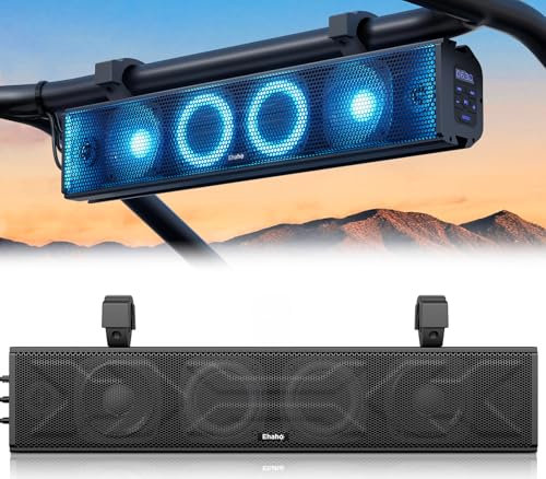 Ehaho Barre de son UTV 63,5 cm Bluetooth ATV avec éclairage RVB, barre de son étanche IP65 pour voiturette de golf, Powersports SXS amplifiée