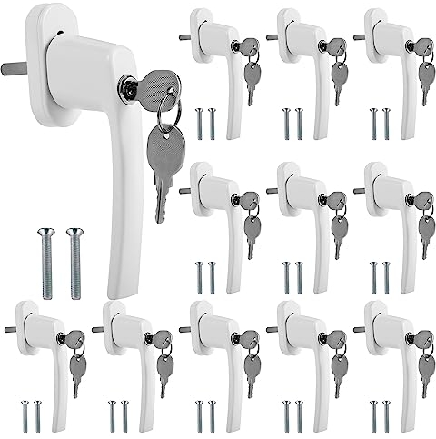 Herrselsam Fenstergriff Aluminium abschließbar 12 Stück Kindersicherung Fenstersicherung mit Schlüssel Sicherheitsfenstergriff Weiß Gleichschließend Windows Balkontürgriff