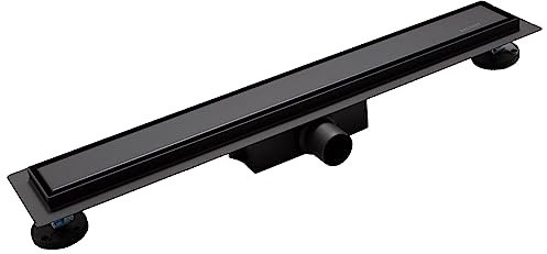 BALNEO Duplex Next Duschrinne Komplettset 80 cm - Duschabfluss 2in1 Paneel Bodenablauf Dusche - Entwässerungsrinne Duschablauf Flach Haarsieb Abflusssieb Geruchsverschluss - Schwarz