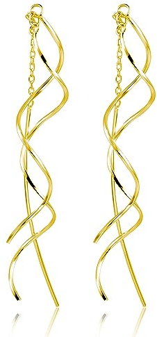 Sterling Silber 925 Ohrringe Gold für Damen, Ohrringe Einfädler Quasten Hängend, Silber 925 Ohrringe Gold Lange Kette Einfädler Welle Tassel Tropfen Baumeln Boho Ohrhänger Gold für Damen Frauen