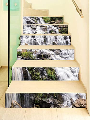 Fliesenaufkleber Wasserfall Grau Weiß Klebefliesen PVC Fliesenaufkleber für Küche Hitzebeständig Wasserfest Selbstklebend Wandfliesen Abziehen und Aufkleben Tapete Treppenaufkleber Sel