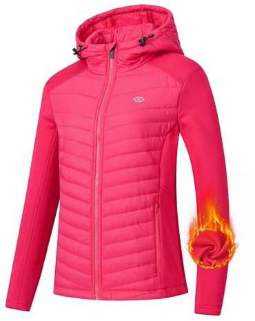 MoFiz Veste en Laine à Capuche pour Femmes Veste de Ski D'alpinisme Imperméable Veste Sport D'hiver Rouge Rosé S