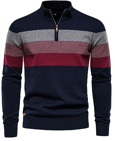 KEIZHUONIQIU Herren Strickpullover Half Zip,Pullover Sweat Klassischer Sweatpullover Knit V Ausschnitt Arbeitspullover Vintage Herrenpullover Rollkragenpullover Schwarzer Pullis Pullover Sweater