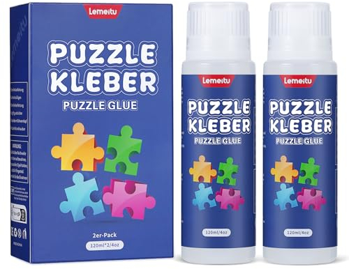 Lemeitu Colla per puzzle 1000/1500/3000 pezzi, colla PVA atossica, colla autoadesiva, asciugatura rapida, 120 ml,2 confezione