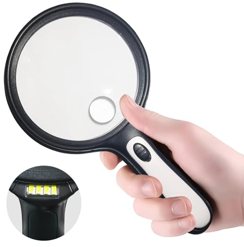 Lupe mit LED Licht 30-60x Vergrößerung für Senioren - Handlupe mit 4 LED, Linsentuch zum Lesen, Sehbehinderung, Juwelier, Handwerk, Bücher (Schwarz)