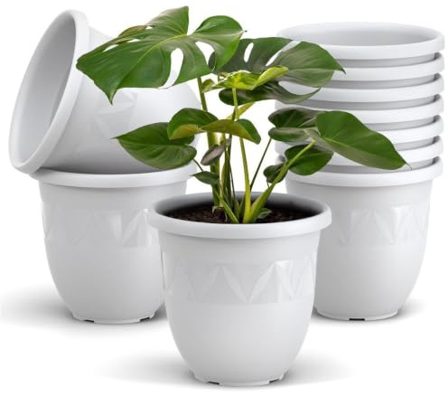 Plastard Übertopf 10er-Set Ø 30 cm Weiß, 10 Liter, Garten & Balkon | UV- und frostbeständiger Kunststoff. optionaler Drainageöffnung, Pflanzkübel für Innen- und Außenbereiche, Deko Blumentopf