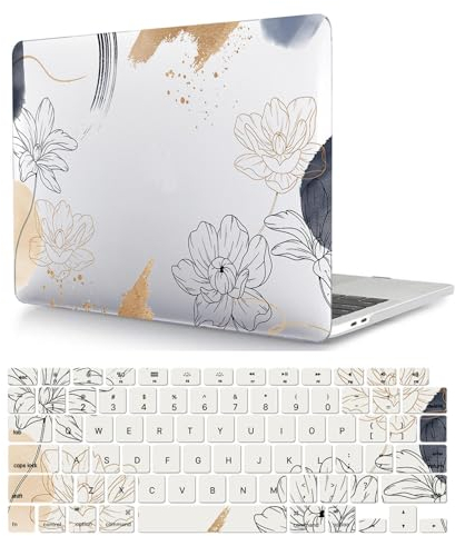 Hülle Case Kompatibel mit Neues MacBook Air 13 Zoll 2020 2019 2018 A1932 A2179 A2337 M1 mit Retina Display and Touch ID, Ultradünne Plastik Hartschale Schutzhülle & Tastaturschutz, Blumen skizzieren