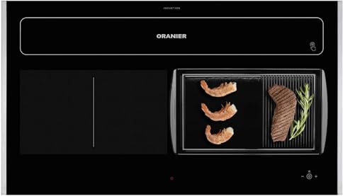 Oranier Induktionskochfeld KFL 2092 - Flächen-Induktion 90 cm Abluft-Umluft Kochfeldabzug Grillplatte halb-gerillt & Edelstahl Seitenleisten