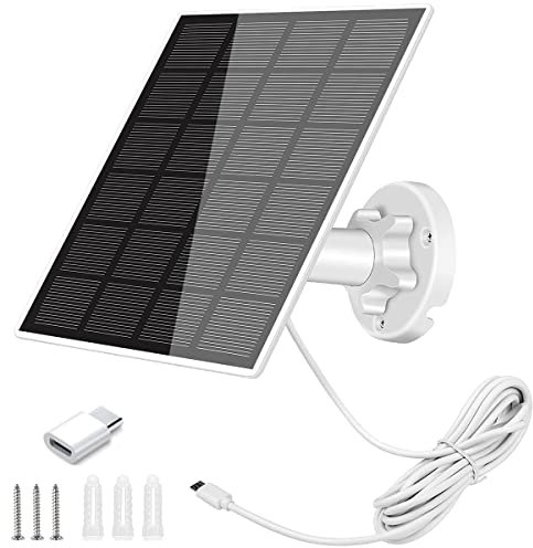 5W Solar Panel for Security Camera,USB Solar Panel for DC 5V Rechargeable Battery Camera,360° Adjustable Solar Charger with Micro USB and Type-C Port,IP65 Waterproof, 9.8ft Cable (1 Pack)
