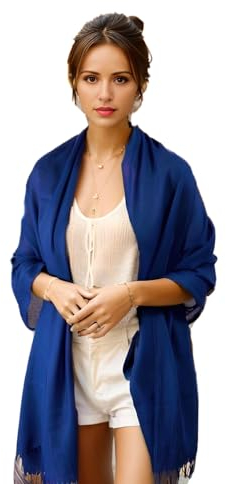 LA FERANI Sommerschal Damen Kaschmirschal extra dünn Halstuch Stola 200x70 dunkel blau Umschlagtuch leicht durchsichtig Sommer Strandtuch Business Style Hochzeit Geschenk für Sie