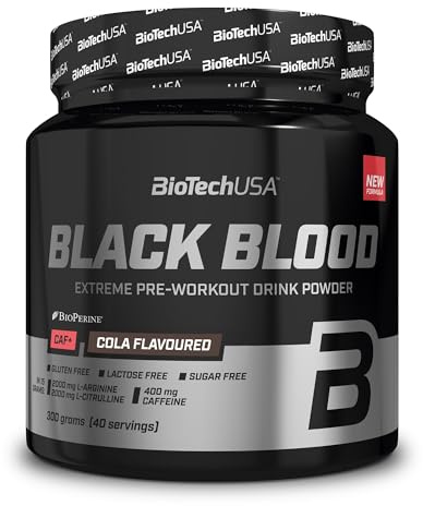 BioTechUSA Black Blood CAF+ Preworkout Getränkepulver mit 12 Wirkstoffen und 200mg Koffein pro Portion - Zucker-, Laktose- und Glutenfrei, 300 g, Cola_