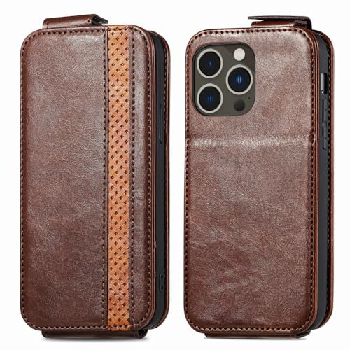 ADKOT Vintage fold and down Cover For iphone 14 13 Pro Max 14 plus 13 Mini 13 14 Pro Vertical UP Down Flip Leather Phone Case,brown,for iphone 13 mini