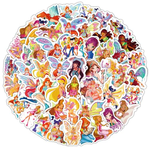60 Stück Winx Club Vinyl Aufkleber für Wasserflaschen, Laptop, Computer, Skateboard, niedliches Aufkleber-Geschenk für Kinder, Teenager, wasserdicht