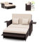 GYMAX Rattan Lounge Sofa, Lounge Möbel Outdoor inkl. Gartensofa mit Hocker, Gartenliege, Fußbank mit Stauraum, Gartenlounge, 2-Sitzer Balkonsofa mit Liegefunktion & klappbarer Seitenablage