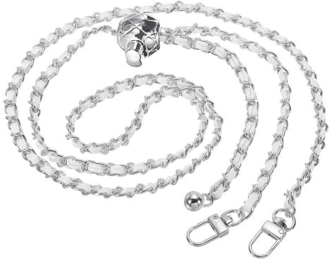 SSyang 120 cm Metall Kette Trageriemen, Ersatz Schulter Riemen Kette,Handtaschenkette mit Schnallen,mit Verstellbarer Länge,DIY für Handtasche Damen Umhängetasche Tasche Geldbörse(Weiß + Silber)