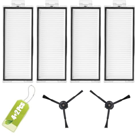 4 filtros HEPA Compatible con Roborock Q7 Max/ Q7 Max+ / Q7/ Q7+ / Q8 Max/ Q8 Max+/T8 Robot, 2 cepillos laterales