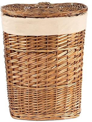 Wickerfield Brown Wicker Oval Laundry Basket, Bathroom Storage, Laundry Bag Bin with Liner and Lid (Brown, Small)