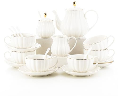 Bloosnow Gold Porcelain Tea Cups and Saucers Set,Tea Party Set for Wedding,Gift