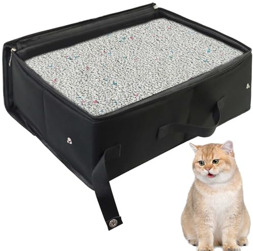 Tragbare Katze Reisetoilette mit Deckel, 40×32×15cm Faltbare Katzentoilette wasserdichte mit Griff Nützlich Haustiere Katzentoilette für Reisen Freien, Heimgebrauch, Camping (Schwarz)