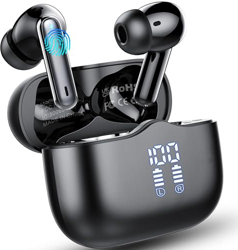 Wireless Earbuds, Bluetooth 5.4 Headphones in Ear buds, HiFi Stereo Wireless Earphones with 4 ENC Noise Cancelling Mics, 40H Playtime Wireless Headphones with IP7 Waterproof, LED Display Ultralight