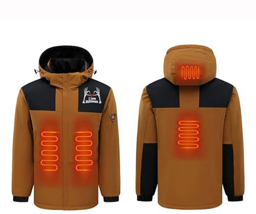 RLEHJN Heated Jacket Beheizte Jacke Herren mit 4 Heizelementen,Beheizbarer Hoodie Heizjacke Halloween Drucke Beheizbarer Sweatshirt mit Kapuze Winterjacke mit Reißverschluss Outdoorjacke für Wandern