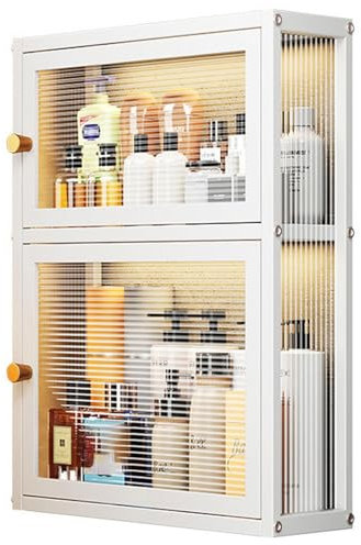 Armario de pared de metal con puerta de cristal para colgar en la oficina, comedor, sala de estar y cocina, color blanco, diseño moderno que ahorra espacio