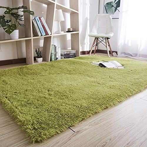 HOKXUAN Teppich Wohnzimmer Hochflor 90 x 200 cm Extra Weich, Pflegeleicht Moderner Zottelig Flauschig Weich Teppiche Modernes Einfarbiges Design Fürs Wohnzimmer, Schlafzimmer, Grün