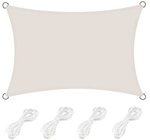 Tenda parasole impermeabile, vela per giardino, patio, blocco UV, per esterni, con 4 corde, per vasca idromassaggio, tenda da sole (4 x 5 m, bianco sporco)