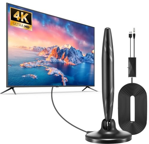 Antenne TV intérieur TNT HD Puissante, Antenne TV Intérieure avec amplificateur, Récepteur Télévision Numérique,Compatible avec TV Portable 4K 1080P et Tous Les TV