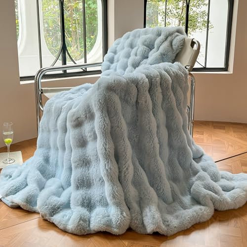 LUOZIQINX Kuscheldecke Flauschig, Weich Flauschige Sherpa Wohndecke, Warme Sofadecke für Sofa Couch Wohnzimmer,Sky Blue,130×160cm
