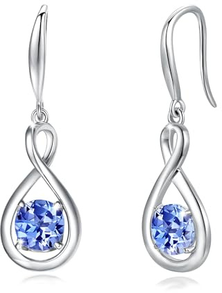 FANCIME Infinity Geburtsstein Ohrringe Hängend für Damen Sterling Silber | vergoldet Unendlichkeit Edelstein Baumelnde Ohrringe feiner Schmuck Weihnachten Jubiläums Geburtstag Geschenke für Frau Mama