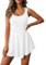 Fisoew Damen Tenniskleid Ärmellos U-Ausschnitt Sport Kleid Set Sommer Minikleid mit Integrierten BH und Shorts A-Linie Golf Kleider(Weiß, S)