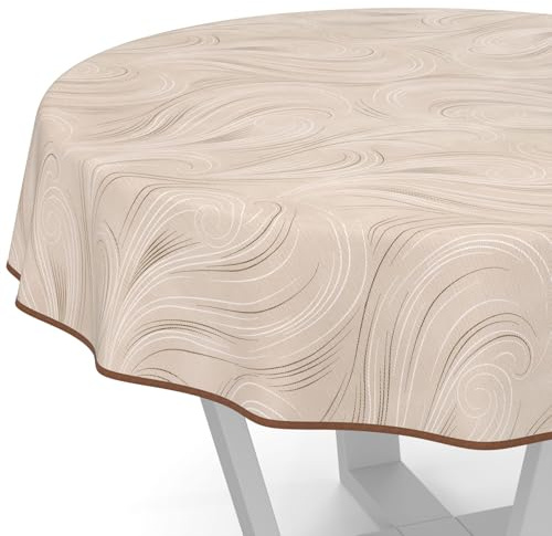 Wachstuchtischdecke Wachstischdecke Wachstuch Tischdecke abwaschbar Gartentischdecke Abstrakt Beige Rund 140cm mit Saum (Eingefasst)