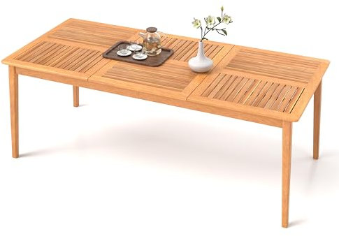 GIANTEX Esstisch für 8 Personen, Gartentisch aus Akazienholz mit 5 cm Schirmloch, Outdoor Terrassentisch für Hinterhof, Veranda & Garten, Balkontisch Wetterfest (200 x 90cm)