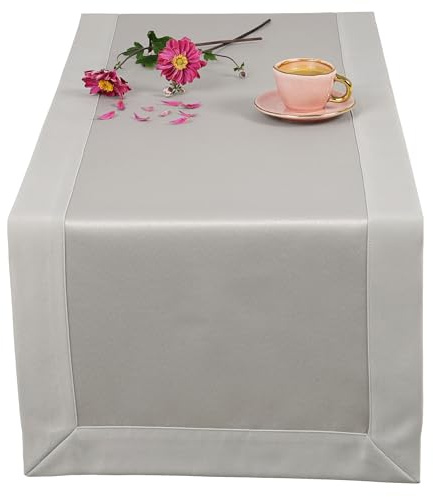 invitta Tischläufer Classic Elegance Grau 50x130 cm, Uni Glatt Elegant mit 5 cm Kuvertsaum Fleckabweisend mit Lotuseffekt 100% Polyester, O5 H200 3267
