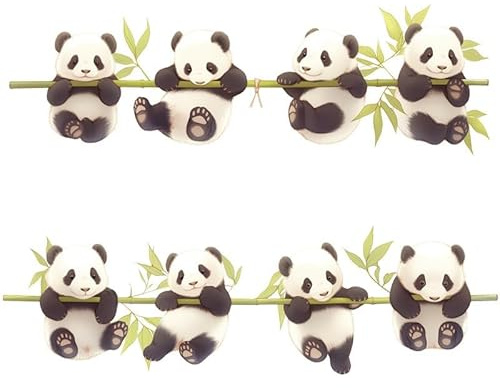 COVPAW Wandtattoo 8 Pandas Wandaufkleber Panda mit Bambus-Motiv, Wandaufkleber Panda Schaukeln, 38 x 62 cm, für Kinderzimmer Wohnzimmer Schlafzimmer Küche usw. (Panda Schaukeln)