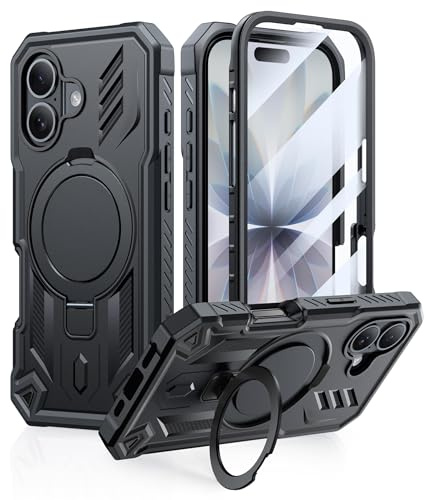 FNTCASE für iPhone 17 Hülle: Magnetische Ständerhülle mit eingebautem Bildschirmschutz Kompatibel mit Magsafe | Ring Kickstand Militärgrade stoßdichte Schutzhülle | Heavy Duty Cases (schwarz)