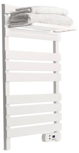 YOEVU | Radiador toallero eléctrico, con Estante 3 Barras, Blanco | 500W, aleación de Aluminio | 2 Modos, Temporizador LED, Montaje en Pared | Calienta y Seca Toallas, bajo Consumo